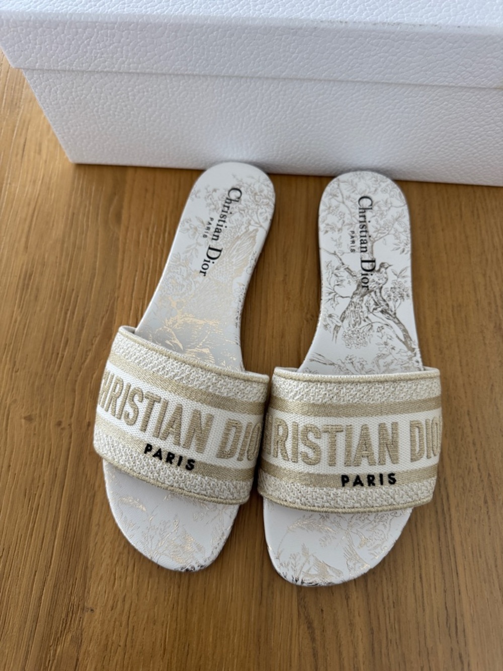 Dior Beige Canvas Logo Slip-On Mules - Picture 6 of 6